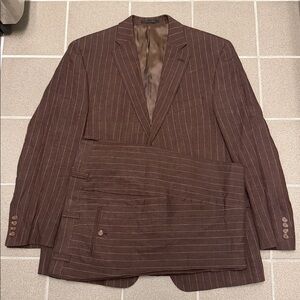 NWOT Ralph Lauren 100% Linen Brown Pinstripe Suit